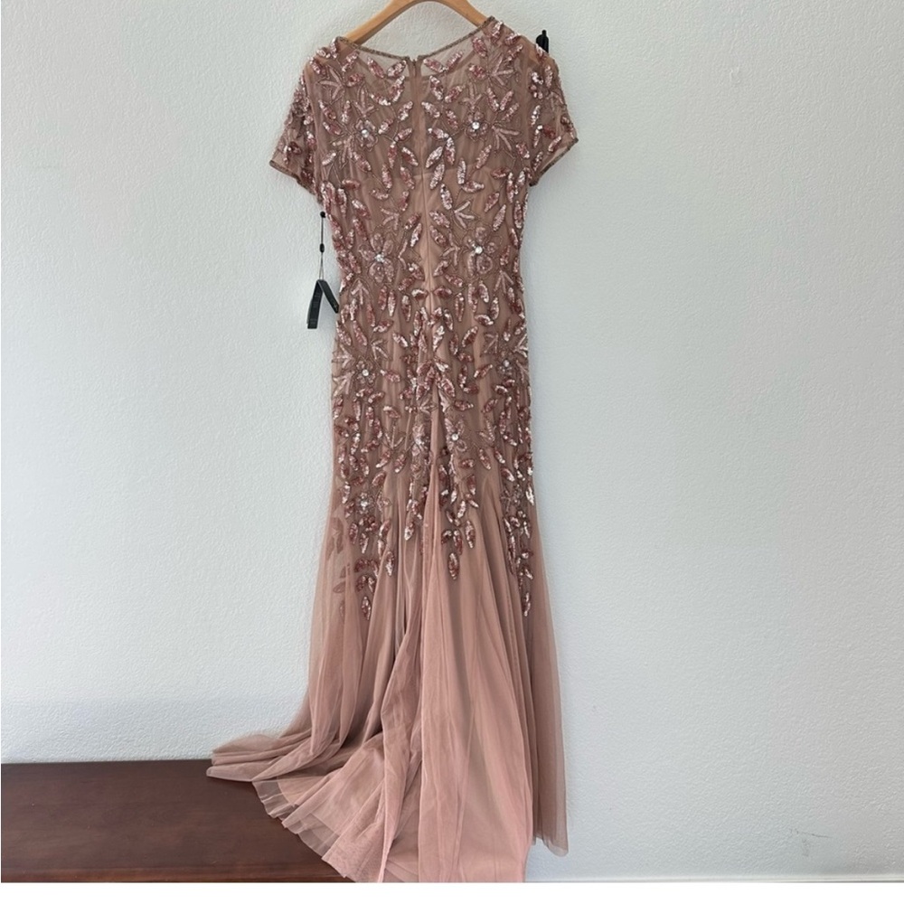 Adrianna Papell Beaded Rose Gold Gown SZ 10 NWT Rose Gold Sequin Tulle Formal - Picture 7 of 10